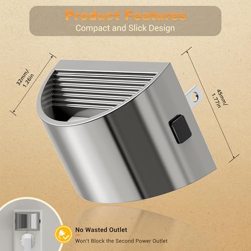 Image of JandCase LED Night Lights Plug into Wall, 2 Pack Modern Night Lights, Dusk to Dawn Sensor Nightlight, 0-100LM Brightness Adjustable, 3000K Soft White(Silver)