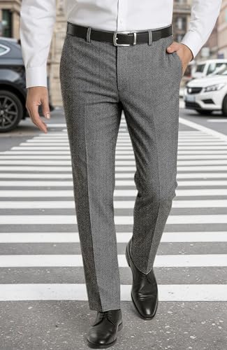 Mens Pants Tweed Herringbone Vintage Dress Pant Trousers Regular Fit Suit Pants3