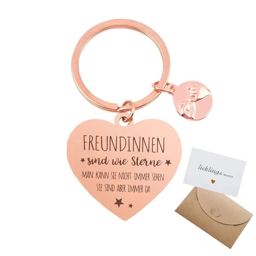NEODTX Freundinnen Geschenke Schlüsselanhänger,Freundin Geschenk Freundschaftsgeschenk kleinigkeit-mit Grußkarte-Kraftpapier,beste freundin personalisierte geburtstag geschenk freundschaft(Rosegold)