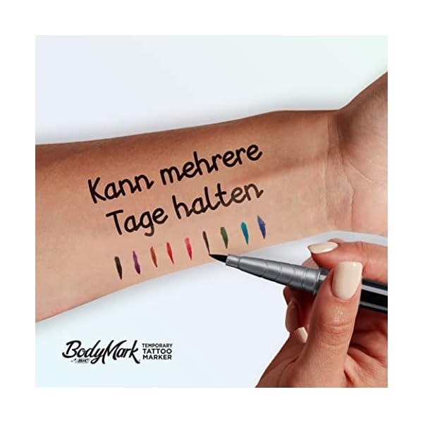 BodyMark by BIC, temporäre Tattoos in 8 Farben, geruchsarme & schnell trocknende Tattoo Stifte für die Haut mit 3… – Bild 6