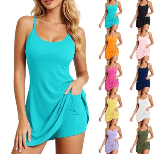 Romper Dress with Shorts Underneath Athletic Dress with Built In Bra Summer Shorts Work Out Plus Size Dresses Sky Blue Medium