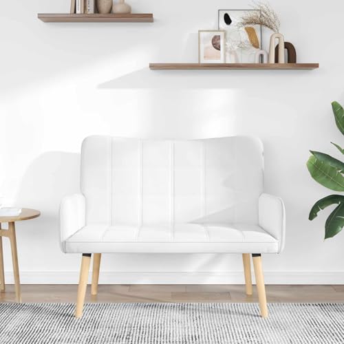 Sofá de 2 plazas blanco moderno sofá de tela con patas de madera para salón u oficina 5