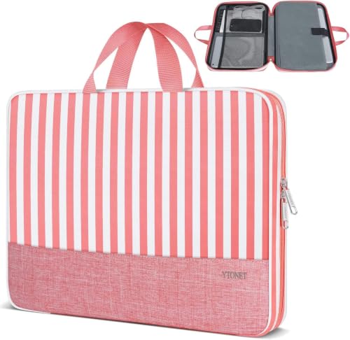 Image of Ytonet Laptop Sleeve Case 16 inch, 15-15.6 Inch Laptop Cover with Handle | Compatible with HP, Dell, Lenovo, Asus Notebook, Protective, TSA, Water Resistant, Gift for Women, Pink Stripes