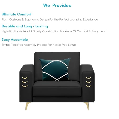 Image of Casaliving Falco 1 Seater Sofa Set for Living Room (Black Fabric) Premium Fabric Sofa