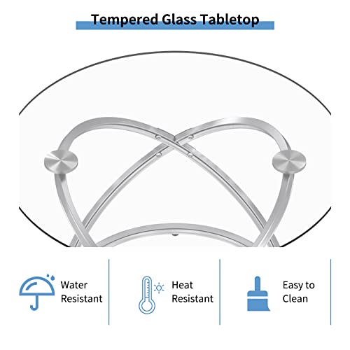 Oiog Glass Round End Table, Modern Contemporary Side Table For Small Space With Tempered Glass Tabletop For Living Room, Chrome Finish thumb #4