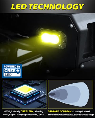 Image of Yellow Flush Mount LED Pods, AKD Part Flood CREE LED Flush Mount Fog Lights 40W Yellow Chase Lights Bumper Driving Backup Reverse Light Pods for Trucks Pickup SUV UTV ATV Snowmobile