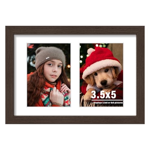 Image of DUENPY 6x9 Picture Frame Double 3.5x5 Collage Picture Frame Displays Two 3.5x5 inch Photos Collage Wall Decor Wall Hanging or Tabletop Walnut