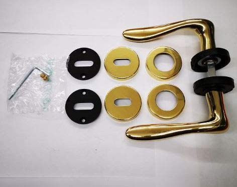 MANIGLIA PER PORTA INES 1055 IN MARITECH ORO LUCIDO, FORO PATENT, COMPLETA PER UNA PORTA DENTRO+FUORI, ROSETTA mm45