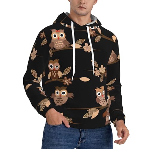 Sweat à capuche homme hiboux marron sweat-shirt coton