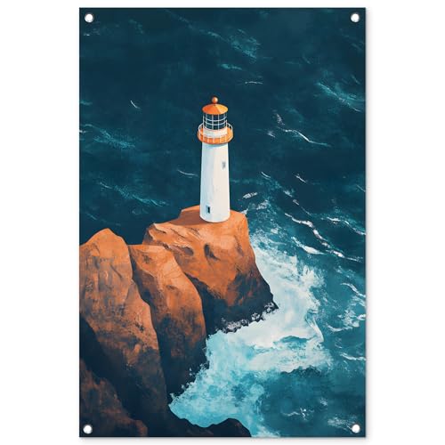 MuchoWow© Deco Jardin Exterieur 60x90 cm Décorative Poster Affiche Murale Decoration Balcon Décoration Extérieure Terrasse Déco Appartement Phare - Rocher...