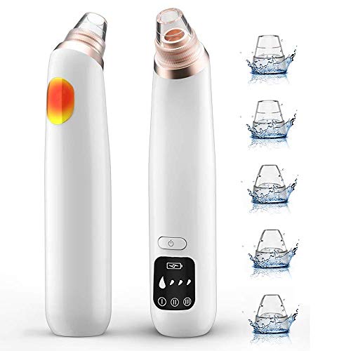 Blackhead Electric Face Hot Compress Comedone Acne Extractor Tool, LED Screen Facial Pore Cleaner with 6 Suction Probes and 3 Adjustable Modes for Women and Men