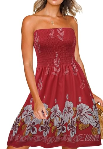 Image of Zyyfly Strapless Dress for Women Summer Beach Boho Smocked Tube Top Dress