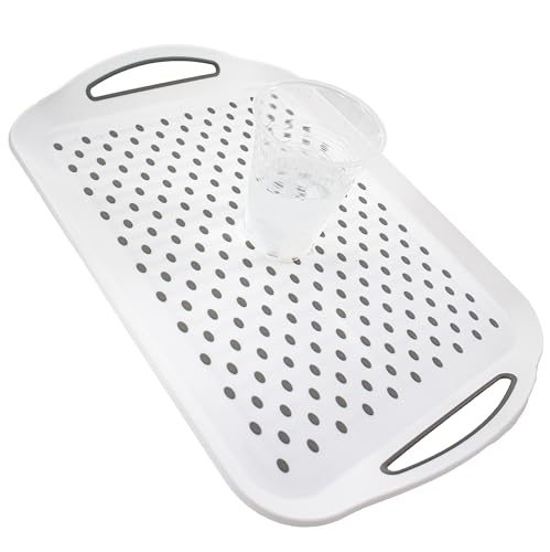 Non Slip Serving Tray with Handles - Rubber Silicone Grip Anti Spill Plastic Food Carrying Tray - for TV Dinners, Breakfast, Bed & Lap Serving, Coffee Tables, Parties & More. (Medium, 1, Count)