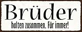 AGDeko® Blechschild 27x10 cm Brüder halten Zusammen Für Immer Geschwister Familie Kinder Liebe Spruch