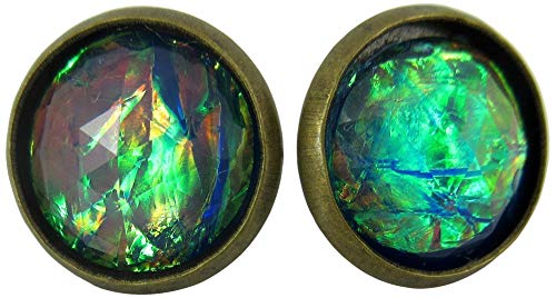 Summerfield Collection Antiqued Gold-tone Faceted Resin Opalescent Stud Earrings 12mm (Blue)