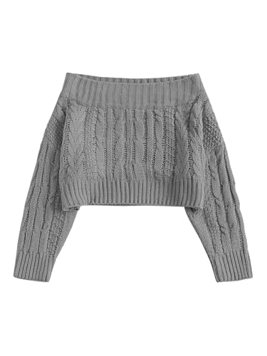 Image of ZAFUL Women V Neck Button Knit Crop Sweaters Batwing Sleeve V Back Ribbed Hem Pullover Sweater