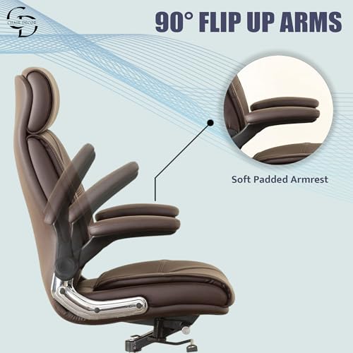 Image of Premium Leatherette Office Chair | Ergonomic High-Back Executive Chair for Home, Office, Study & Gaming | Height Adjustable Boss Chair with Sturdy Chrome Base | 1 Piece (Brown)