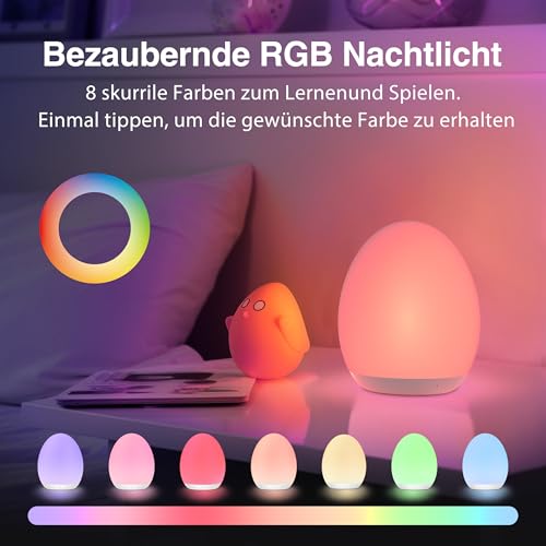 Nachtlicht Kinder, Stilllicht Baby mit 8 Farbwechselmodi und Dimmfunktion, Touch-Steuerung und Timer-Einstellung, Baby-Eierlampe zum Stillen, Nachttischlampe – Bild 3