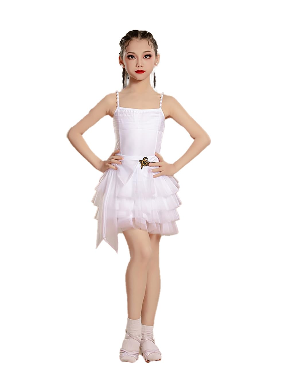 Robe de danse latine pour filles coupe débardeur extensible pour cha-cha-cha et salsa