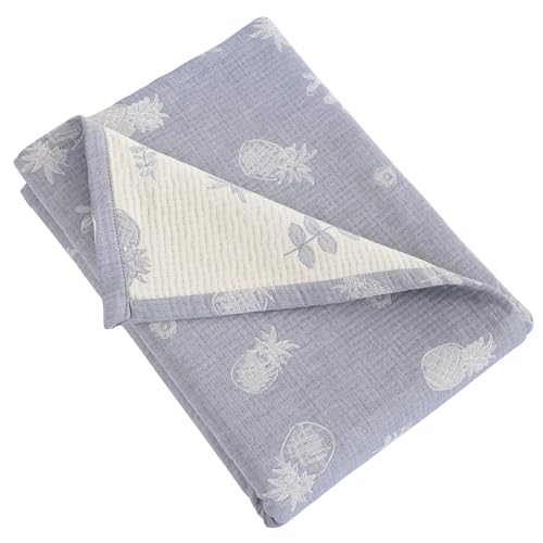 NTBAY 3 Layer Muslin Toddler Blanket, 30 x 40, Blue Pineapple