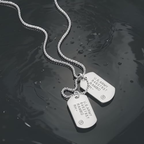 COOLSTEELANDBEYOND Satinierte Zwei Stücke Herren Militär Armee Dog Tag Anhänger und 70cm Kugelkette