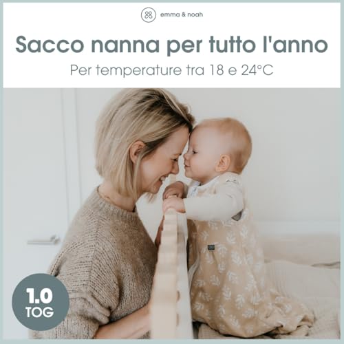 Emma & Noah Sacco Nanna 1.0 Tog, Sacco A Pelo Per Tutto L'anno, Per Primavera, Estate E Autunno, 100% Cotone Biologico, Certificato Oeko-Tex, Sacco A Pelo Per Neonati (Essential Beige, 70 Cm) - 4