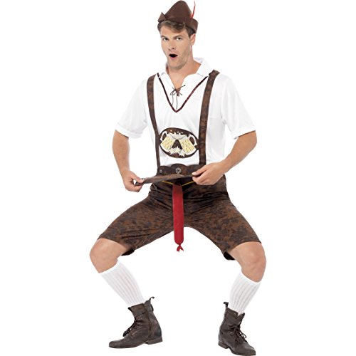 Lederhose met braadworst Beierse lederhose L 52/54 sexy klederdrachtkostuum met uithangende worst grappig Oktoberfest kostuum carnaval kostuum heren klederdrachtbroek carnavalskostuum grappig Bayern herenkostuum - Afbeelding 5