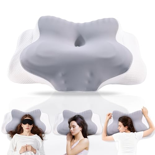 YunNasi Almohada Cervical de Espuma Viscoelastica, Almohada Ortopedica para Soporte de Cuello, 2 en 1 Almohada Ergonómica para Dormir de Lado, Boca Arriba y Boca Abajo 62 * 37.3 * 14.4/9cm
