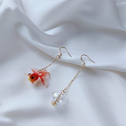 Funny Cute Asymmetry Goldfish Dangle Drop Earrings Lovely Acrylic Resin transparent Glass Ball Fish Earrings for Women3