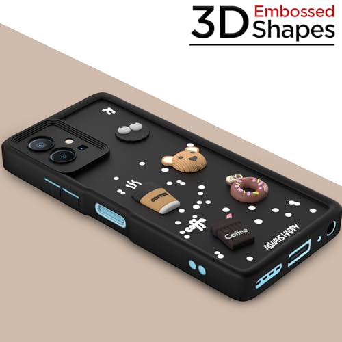 Image of Pikkme Back Cover for Vivo T1 5G / Vivo Y75 5G / IQOO Z6 5G | 3D Cartoon Silicone Case Cute & Fun Full Protective Bumper Cover (Black)