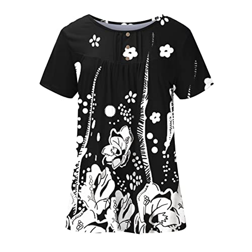 Camisetas femininas plissadas degradê floral camiseta feminina manga curta gola quadrada verão outon