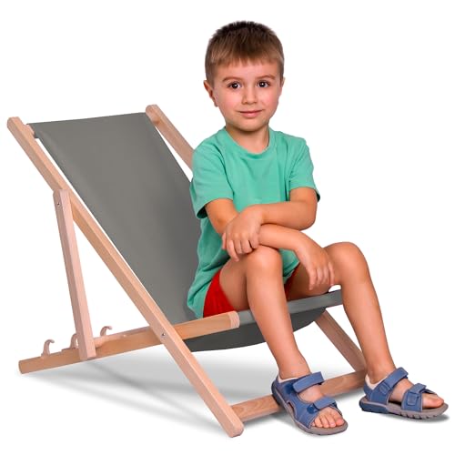 DreamRoots Kinder Liegestuhl Outdoor, Klappbarer Gartenstuhl für Draußen, Faltbarer Campingstuhl mit Waschbarem Bezug aus 100% Polyester bis zu 130 kg