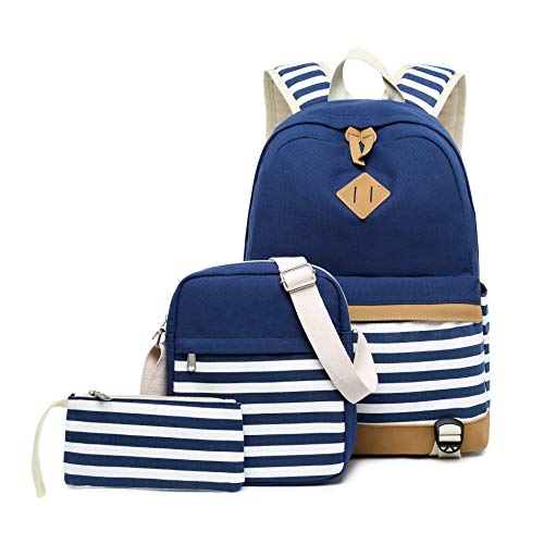 Gazigo Girls School Backpack Causal Canvas Stripe Backpack Cute Teen Backpacks For Girls School Bag (Blue) #TOP5