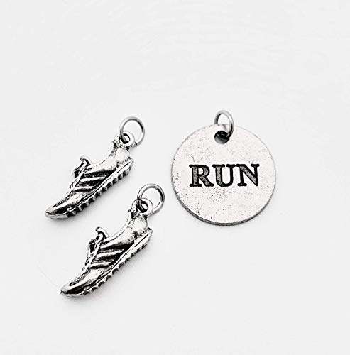 Running Shoe Run Round Pewter Charm Set - Pair of Running Shoe Charms - TWO (2) Pewter Running Shoe Charms and 1 Round Pewter RUN Pendant in Organza Bag2