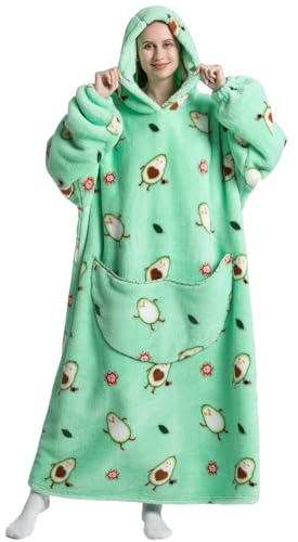 Msrlassn Extragrande Hoodie Sudadera BataManta para Mujer Hombre, Manta Oversized con Estampado cómoda Sherpa Sudadera con Capucha de Franela de Talla Única (Aguacate Verde)
