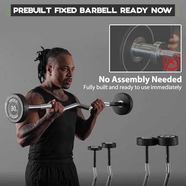 Mikolo Fixed Barbell, Pre-Loaded Weight EZ Curl Bar, PVC Barbell Weight Set for Strength Training and Weightlifting