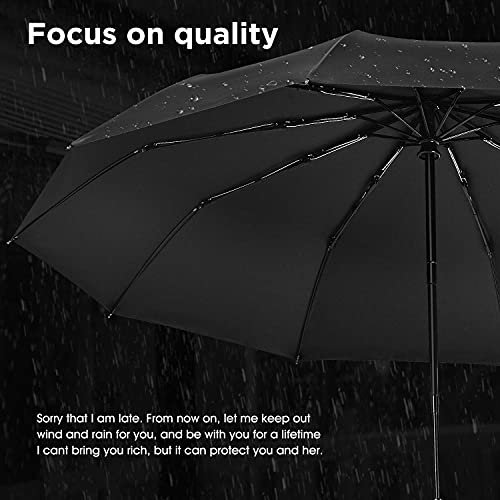 H S T Compact Travel Uv Sun Umbrella Windproof Small Umbrella For Rain,45Inch Folding Mini Upf Umbrella Automatic Open And Close,Wood Handle Portable Umbrella For Men/Women/Backpack-Black #TOP5