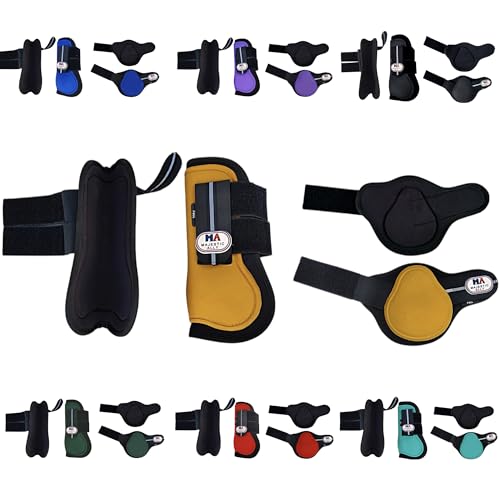 Best Tendon and Fetlock Boots Set for Horse Protection 13 Majestic Ally Horse Leg Protection Fetlock and Tendon Boots Set, PU Shell, Neoprene Lining, Hook and Loop Closures, Multiple Colors and Sizes (Set of Tendon and Fetlock Boots, Yellow, Full)