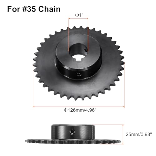 Image of uxcell #35 Chain Roller Sprocket B Type, 1 inch Bore 40 Tooth Single Strand Chain Sprocket, Carbon Steel, Keyway with Set Screws