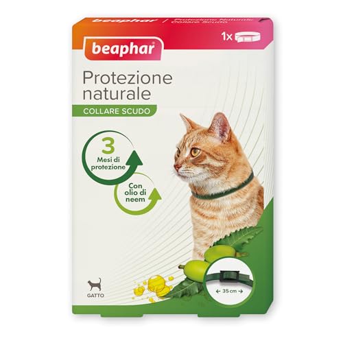 Beaphar Protezione Naturale, Collare Scudo Regolabile per Gatto, con Olio di Neem, Fino a 3 Mesi di Protezione, 35 cm