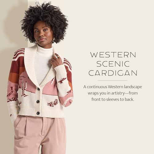 Pendleton Women’s Western Scenic Cardigan - 100% Cotton Knit Sweater Jacket, Ribbed Collar, Washable - Brick/Rose Multi2