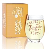 21st Birthday Stemless Wine Glass Gifts for Women - Cheers to 21 Years Old Wine Glass Birthday Present - Rose Gold Print Perfect for Women, Friend, Sister Turning Twenty One - 17 oz