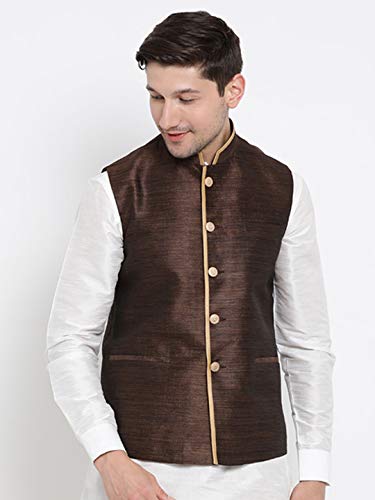 Image of VASTRAMAY Men's Beige Cotton Silk Blend Ethnic Jacket
