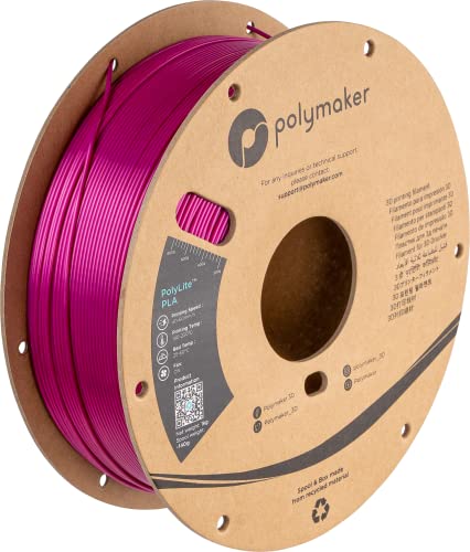 Image of Polymaker Silk PLA Filament 1.75mm Shiny Magenta, 1kg Cardboard Spool - PolyLite PLA Silk Magenta Shiny 3D Printing Material, Compatible With Most Printers