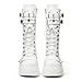 Yremael Women's White Platform Boots Wedge Combat Gothic Chunky Heel Lace Up Mid Calf Punk Motorcycle Shoes