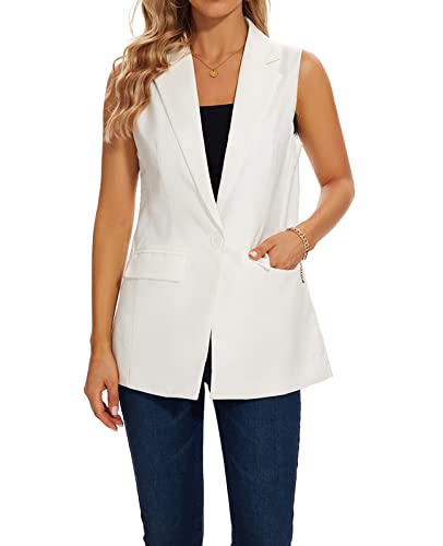 Women's Long Sleeveless Blazer Vests Casual Lapel Office Cardigans Vest Open Front Jacket Blazers