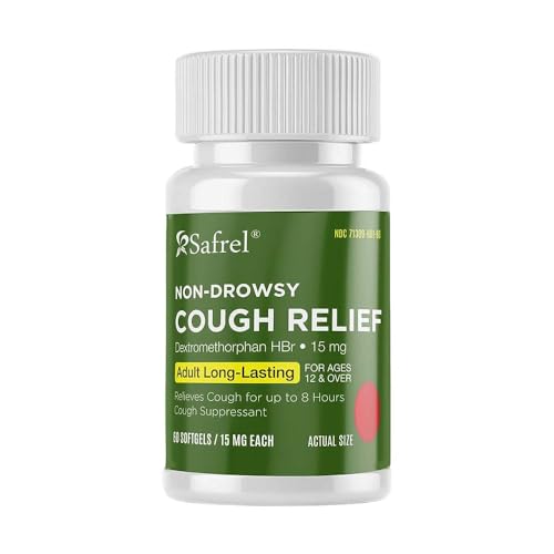 Safrel | Dextromethorphan HBr 15 mg | Non-Drowsy Cough Suppressant | 8-Hour Long-Lasting Support | 60 Count | for Adults & Children