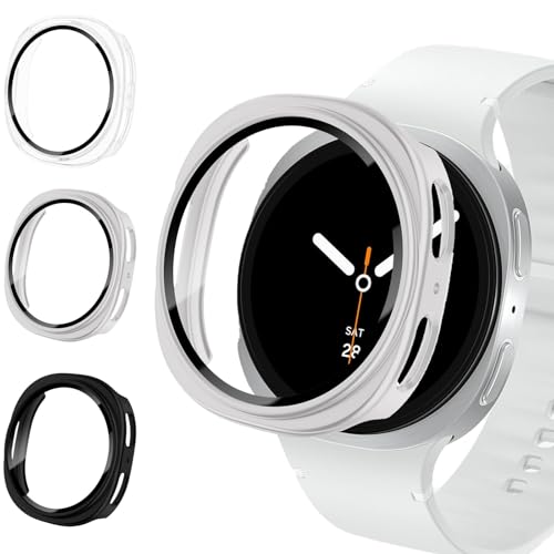 3 Stück Schutzhülle Displayschutz Kompatibel mit Samsung Galaxy Watch 8 Schutzfolie 44mm Damen Herren Rundum Hard HD PC Gehäuse Eingebaut Kratzfest Gehärtetes für Samsung Galaxy Watch 8 Zubehör 44 mm