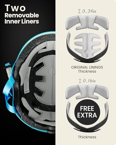 Image of OutdoorMaster Skateboard Cycling Helmet - Two Removable Liners Ventilation Multi-Sport Scooter Roller Skate Inline Skating Rollerblading for Kids, Youth & Adults - M - Blue