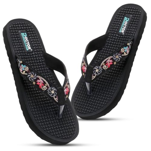 Image of DOCTOR HEALTH SUPER SOFT Women Flip Flops Slippers | Embroidered Comfortable Toe-Ring Sandals for Women | Lightweight Soft Cushioned Everyday Wear Casual Chappals